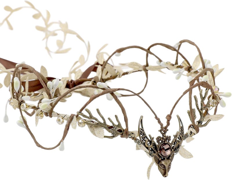 MOSTORY Woodland Flower Fairy Headpiece - Medieval Elf Crown with Vines for Renaissance Accessories Women Cosplay Fairycore - Image 1